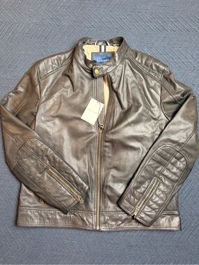 Cole Haan Men’s Black Motorcycle Jacket XL Full Zip Pockets Buckle Quilted
